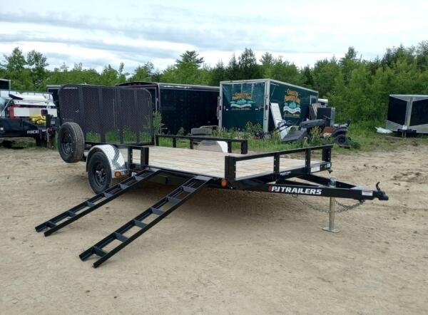 M981 Open Rear Ramp 2024 PJ Trailers 7x14 Powder Coated Open Utility w/Rear Ramp Gate, ATV ...